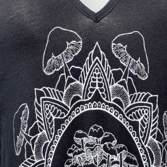 American Apparel Medium Halter Bodysuit Black Cotton Spandex Mushrooms - Picture 3 of 8